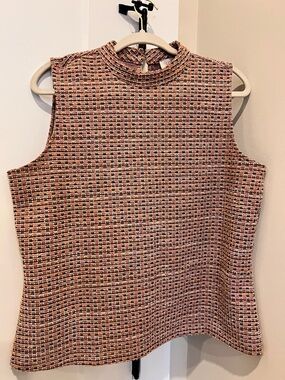 LOFT Sleeveless Tweed Mock Neck Top in Pink